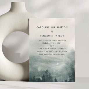 Abstract Watercolor Forest Green Landscape Wedding Invitation