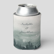 Abstract Watercolor Forest Landscape Wedding  Can Cooler
