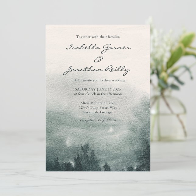 Abstract Watercolor Forest Landscape Wedding Invitation (Standing Front)