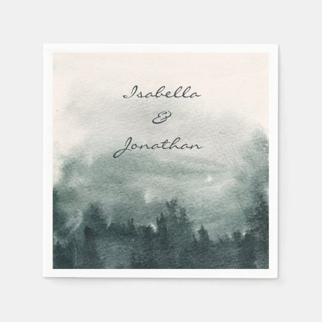 Abstract Watercolor Forest Landscape Wedding  Napkins (Front)