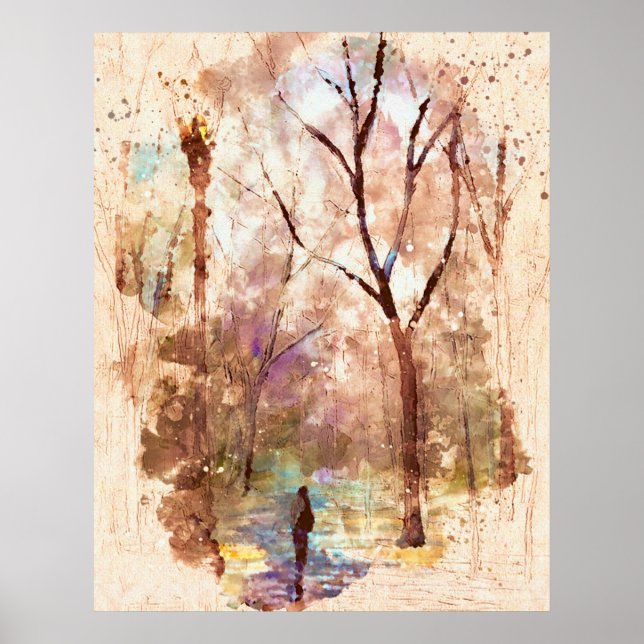 Abstract Watercolor Forest Painting Poster (Front)
