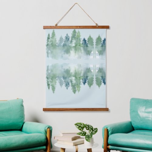 Abstract Watercolor Forest Trees Water Reflection Hanging Tapestry
