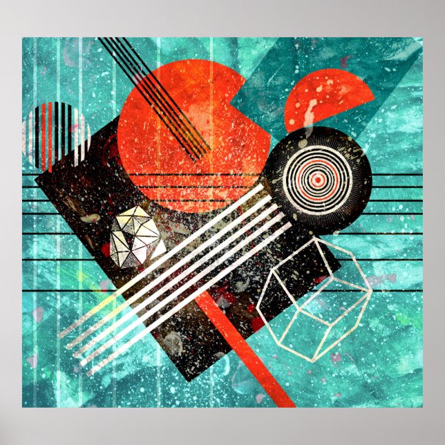 Abstract watercolor, geometric colorful shapes. poster (Front)