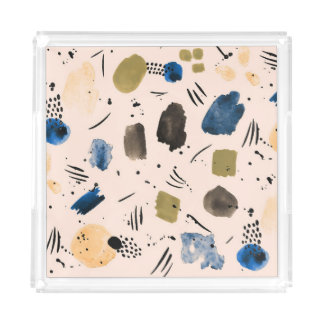 Abstract Watercolor: Geometric Ink Pattern. Acrylic Tray