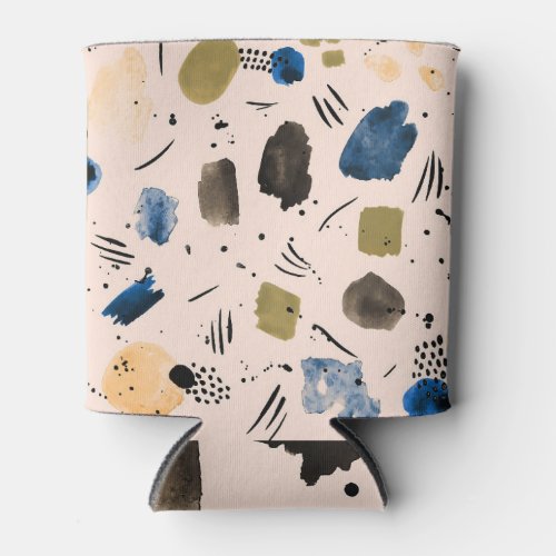 Abstract Watercolor Geometric Ink Pattern Can Cooler