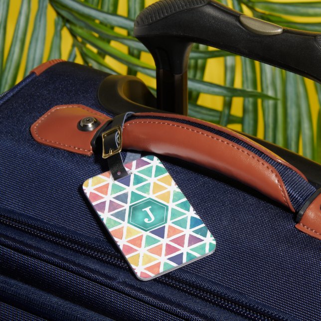 Abstract Watercolor Geometric (Jewel Tones) Luggage Tag (Front Insitu 1)