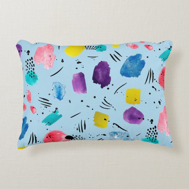 Abstract watercolor geometric shapes with ink stai accent pillow (Front)