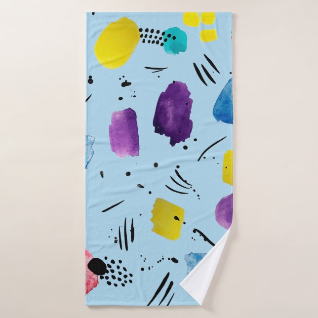Abstract watercolor geometric shapes with ink stai bath towel (Bath Towel)