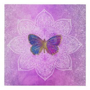 *~* Abstract Watercolor Glitter Mandala Butterfly Faux Canvas Print