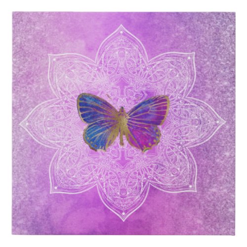  Abstract Watercolor Glitter Mandala Butterfly Faux Canvas Print
