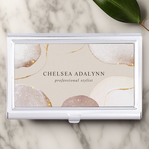 Abstract Watercolor Glittering Luxury Elegant Gold Business Card Case