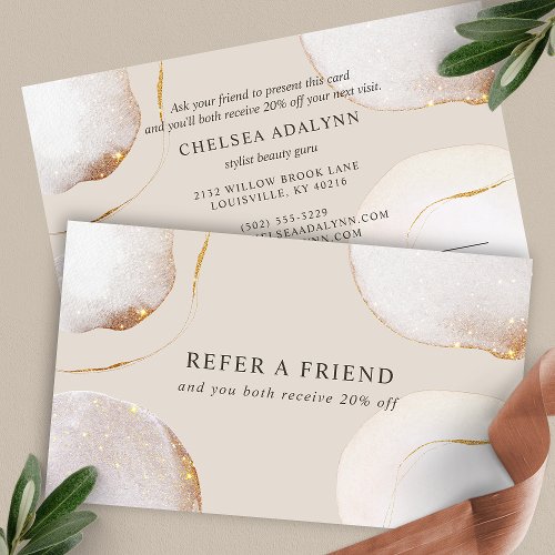 Custom Referral Cards 8 Abstract Watercolor Glittering Luxury Elegant Gold Referral Card
