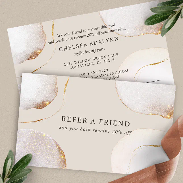 プラチナリキッド 2個セット Abstract Watercolor Glittering Luxury Elegant Gold Referral Card