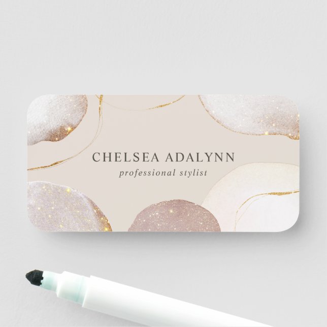 Abstract Watercolor Glittering Luxury Rose Gold Name Tag (In Situ)