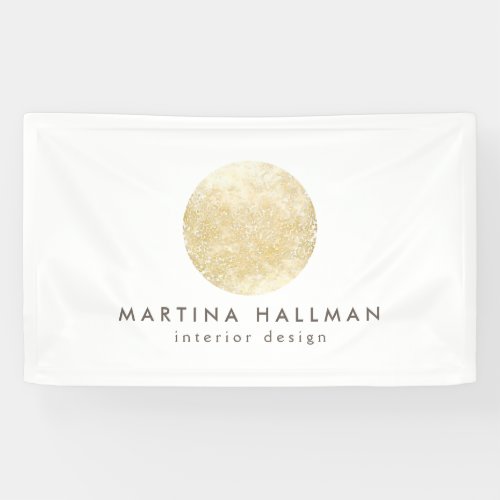 Abstract Watercolor Gold Circle Logo on White Banner