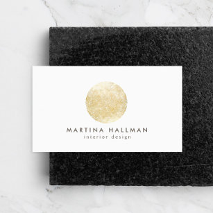 Abstract Watercolor Gold Circle Logo on White Business Card