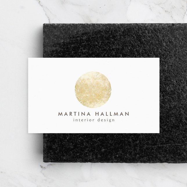 Abstract Watercolor Gold Circle Logo on White Business Card (Creator Uploaded)