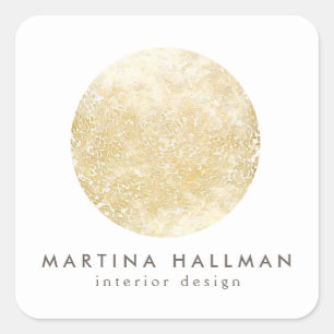 Abstract Watercolor Gold Circle Logo on White Square Sticker