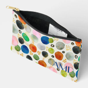 Abstract Watercolor Gold Glitter Art + Monogram Accessory Pouch