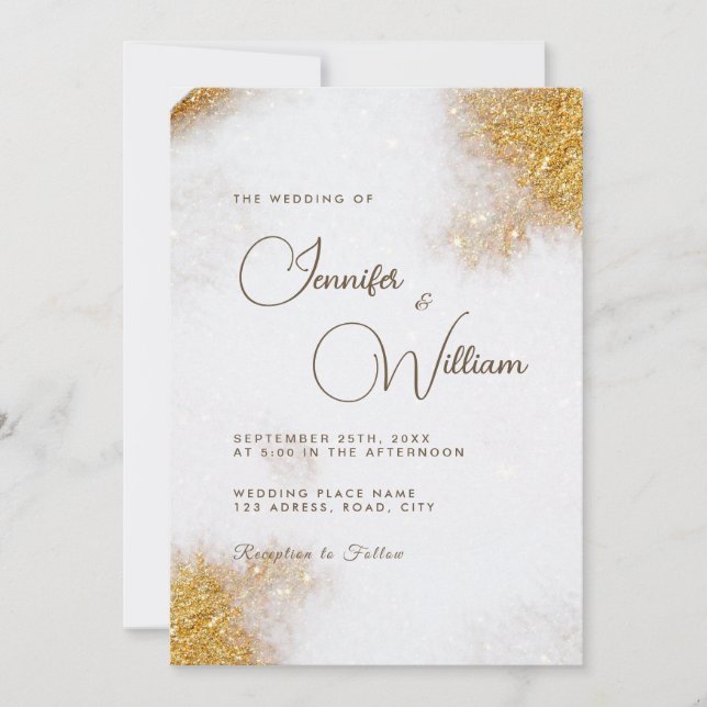Abstract Watercolor Gold Glitter Luxury Elegant Invitation (Front)