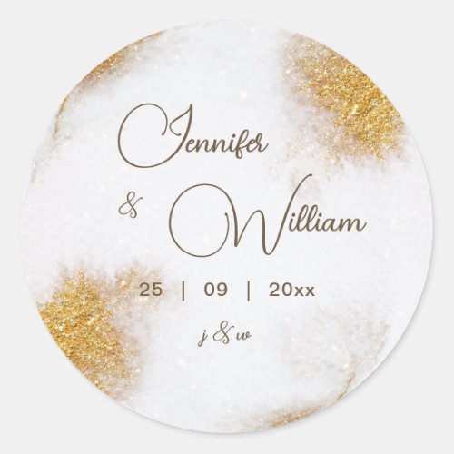 Abstract Watercolor Gold Glitter Monogram Wedding Classic Round Sticker