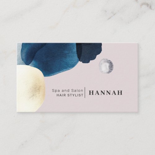 Abstract Watercolor Gold Navy Blue Brush Business Card
