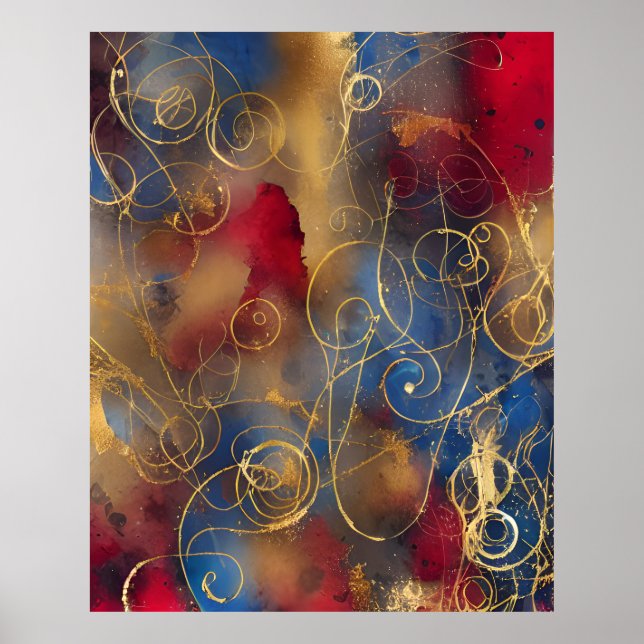 Abstract Watercolor gold red blue 2 Poster (Front)