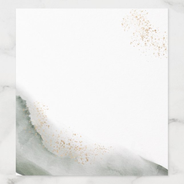 Abstract Watercolor Green Brush Strokes & Gold  Envelope Liner (Design)