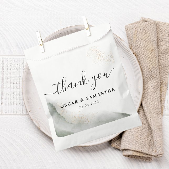 Abstract Watercolor Green Brush Strokes & Gold  Favor Bag (Creator Uploaded)