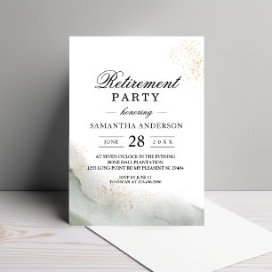 Abstract Watercolor Green Brush Strokes & Gold Invitation