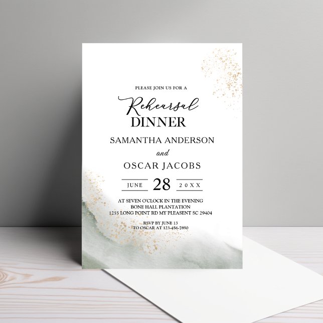 Abstract Watercolor Green Brush Strokes & Gold  Invitation (Creator Uploaded)