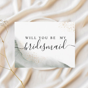 Abstract Watercolor Green Brush Strokes & Gold Invitation Postcard