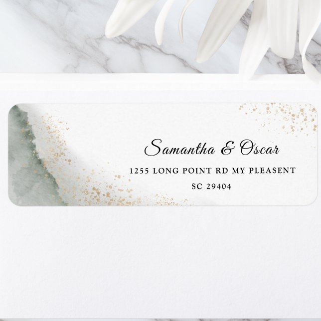 Abstract Watercolor Green Brush Strokes & Gold  Label (Creator Uploaded)