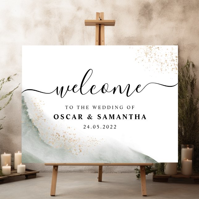 Abstract Watercolor Green Brush Strokes & Gold  Sign (Creator Uploaded)