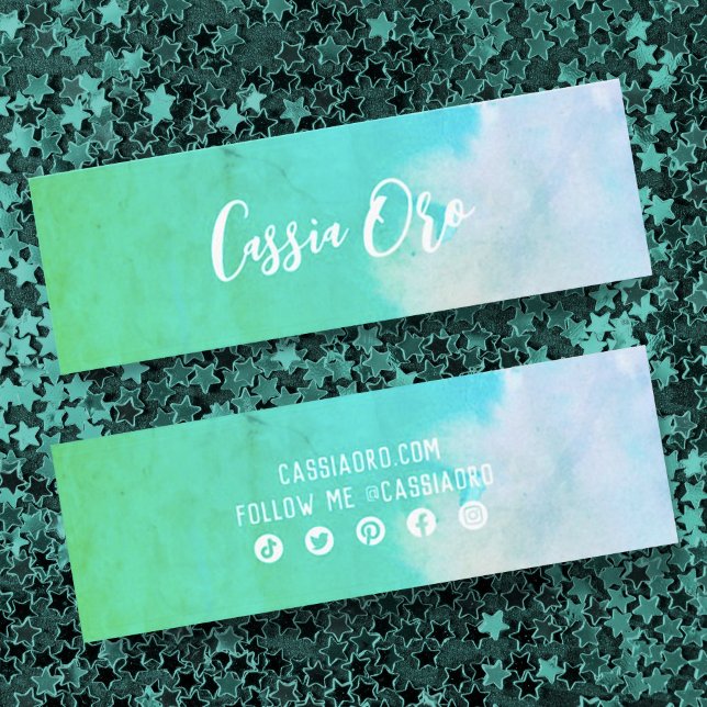 Abstract Watercolor Green Custom Social Media Icon Mini Business Card (Creator Uploaded)