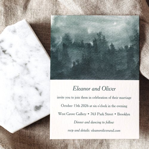 Abstract Watercolor Green Forest Scene Wedding Invitation