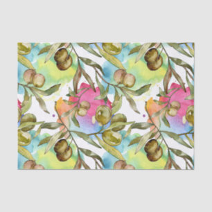 Abstract Watercolor Green Olive Branches Tissue Paper