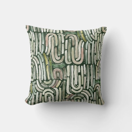 Abstract watercolor green paths throw pillow