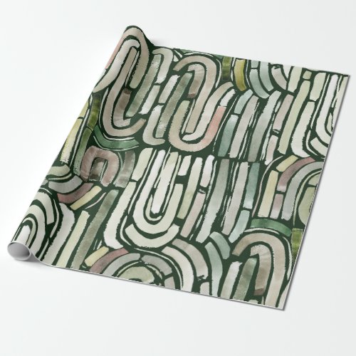 Abstract watercolor green paths Wrapping Paper