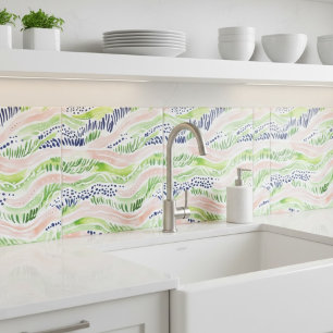 Abstract Watercolor Green Pink Blue Decorative Ceramic Tile