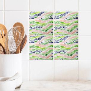 Abstract Watercolor Green Pink Blue Decorative Ceramic Tile