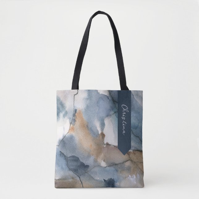 Abstract Watercolor Grey Brown Marble Pattern Tote Bag (Front)