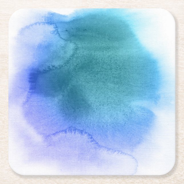 Abstract watercolor hand painted background 12 square paper coaster (Front)