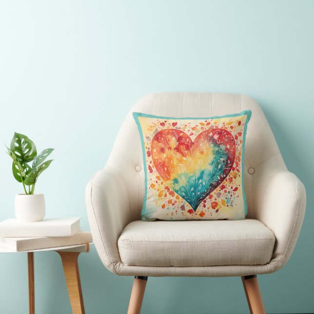 Abstract Watercolor Heart Design Throw Pillow (Chair)