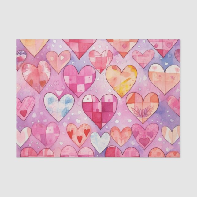 Abstract Watercolor Hearts  Tissue Paper (Front)