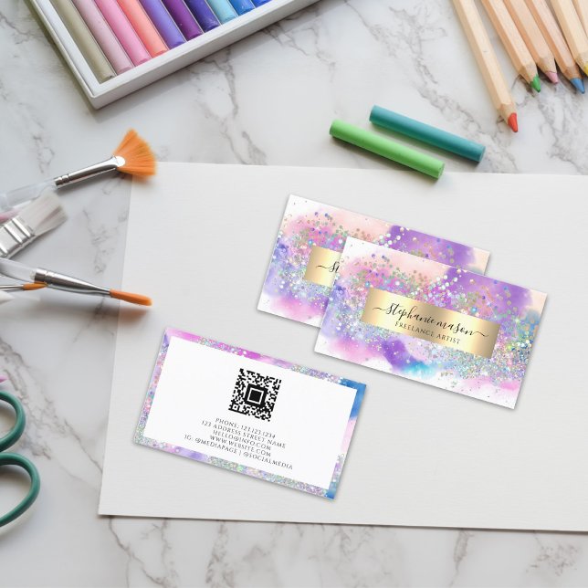 Abstract Watercolor Holographic Glitter Artist Calling Card (Creator Uploaded)