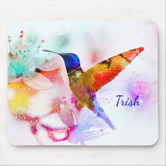 Abstract Watercolor Hummingbird Mouse Pad