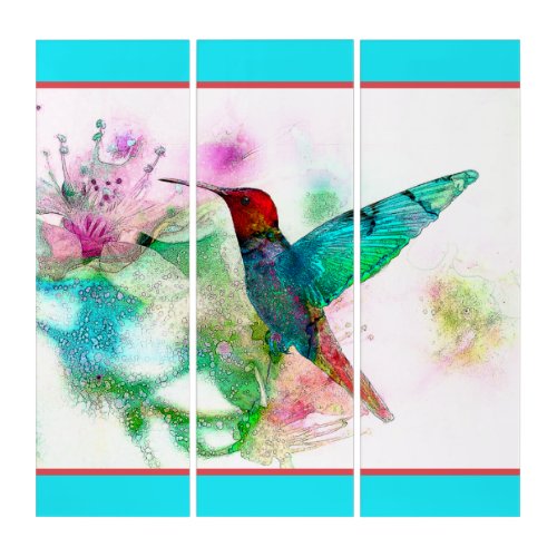 Abstract Watercolor Hummingbird  Triptych