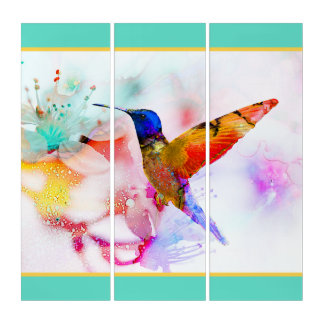 Abstract Watercolor Hummingbird  Triptych