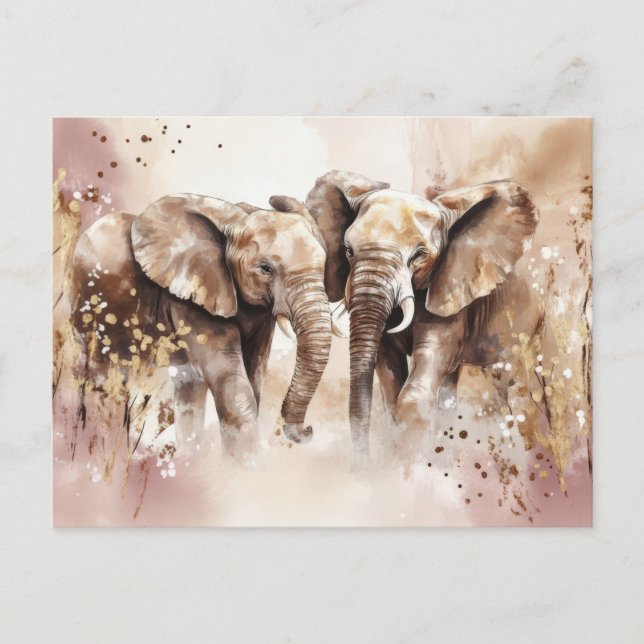 Abstract watercolor illustration of an elephant postcard (Front)